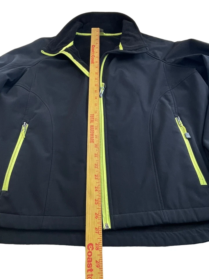 Chaqueta para mujer Xersion cremallera frontal negra manga larga talla grande 1X borde verde lima” Foto 3 de 4