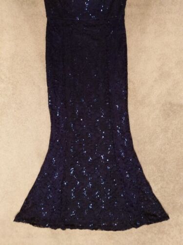 Quiz Navy Blue Lace Sequin Long Evening Dress 12 Off Shouder V-bar Cruise Formal - Picture 10 of 15