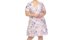 White Mark Dress Womens Plus size 3X Purple Floral Short Sleeve 2 Pockets New