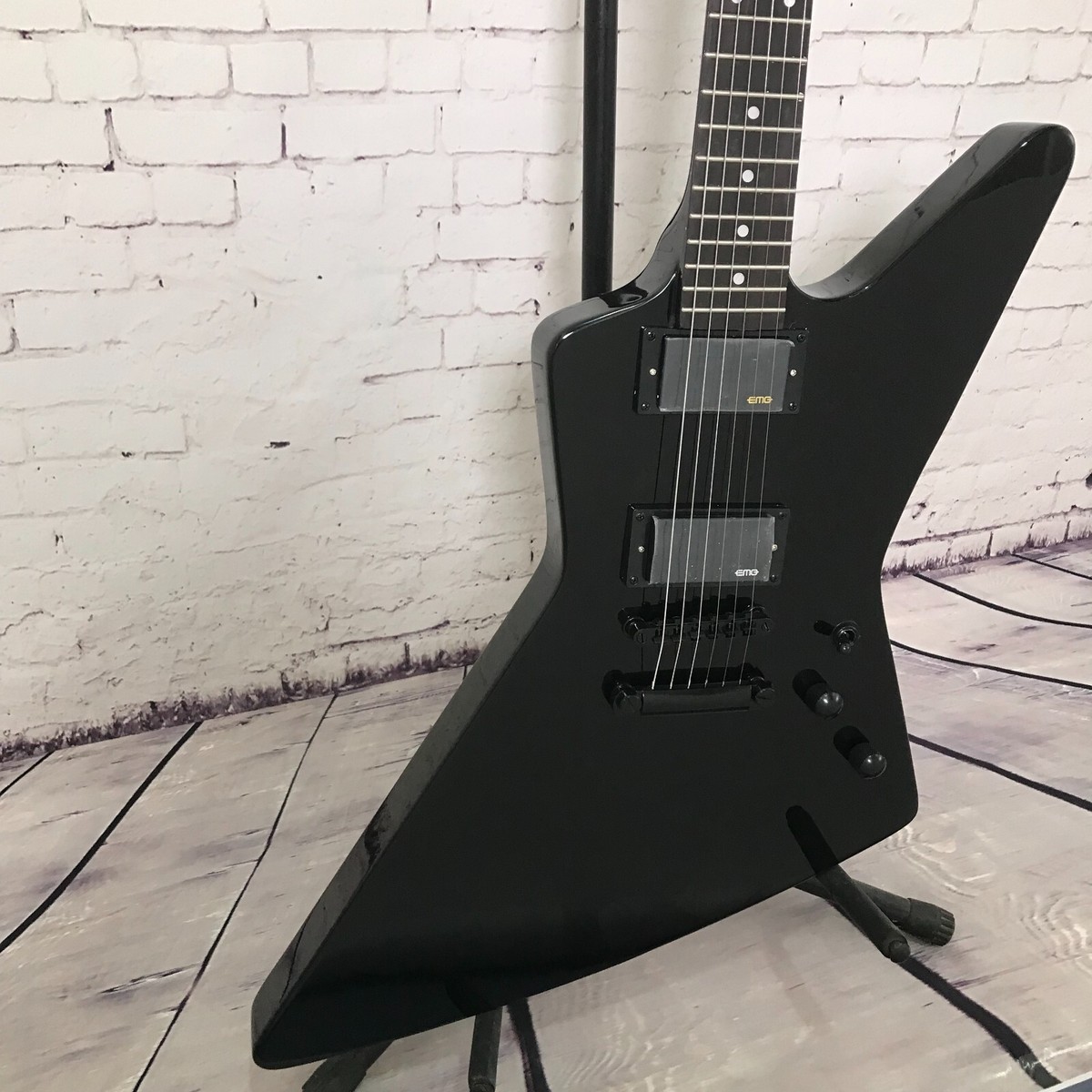 factory custom electric guitar explorer black color and hardware
