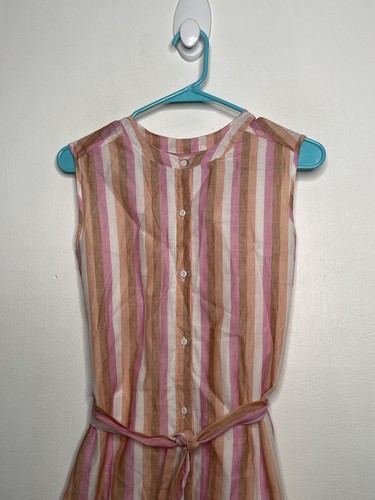 Vingnette Striped Dress Girls Size 16 Sleeveless Button Up Pink White Belted - Picture 3 of 5