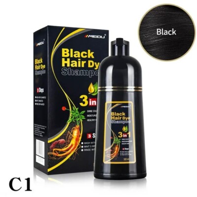 Meidu 3 in 1 Natural Hair Dye Ginger Color Shampoo for Men and Women 500ml-BLACK