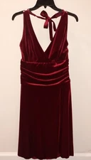 AB Studio Red Velour Halter Dress Ruched Waist Special Ocassion Party Size Large
