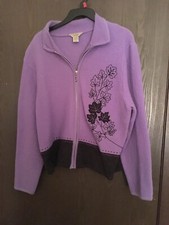 Teddi New Women's Full Zippered 100% Wool Jacket Lavender Floral Purple Size Xl