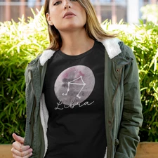 NEW Celestial Zodiac Libra Tee, Moon Night Sky Crew Neck T-Shirt