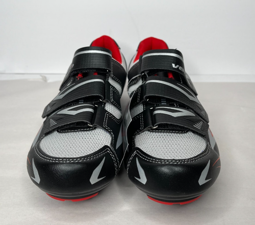 Venzo Cycling Shoes with 3 Straps in Black/Grey/Red W/ Cleats - Picture 2 of 7