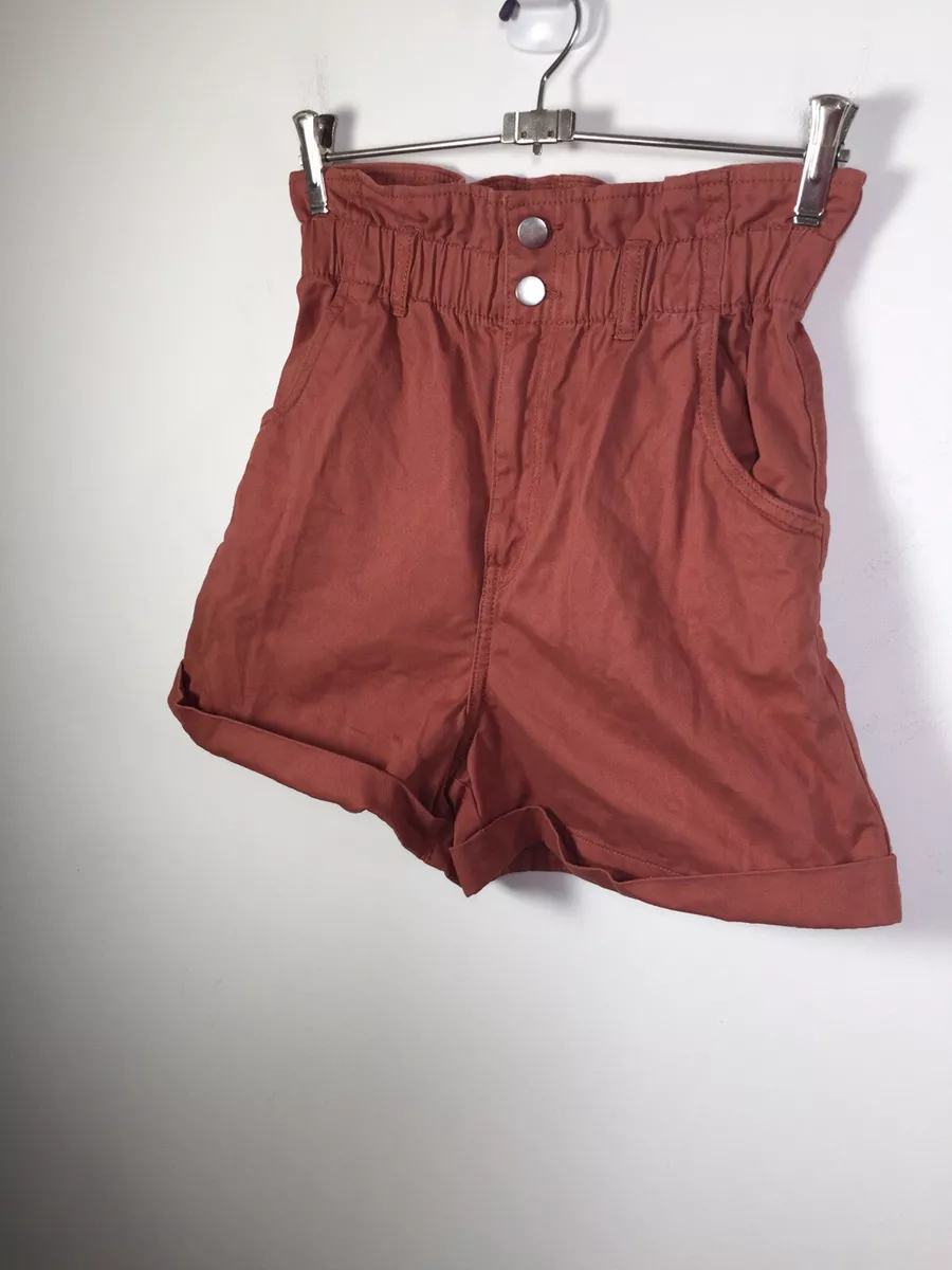 H M Women s Brick Red Elastic Waist Shorts Size 8 W24 28 inch