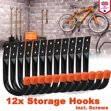 12 pcs Wall Mounted Storage Hooks Shed Garage Hanging Ladder Bike Garden Tools