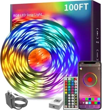 100ft RGB LED Strip Lights – Bluetooth Music Sync w/ App & Remote Control