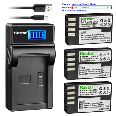 Kastar Battery LCD Charger for Original Pentax D-Li109 D-BC109 Pentax KP Camera