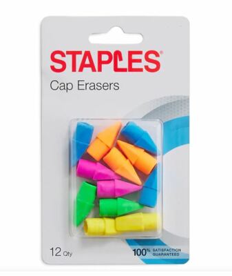 New !  Staples Erasers, Assorted Colors, Dozen (771352)