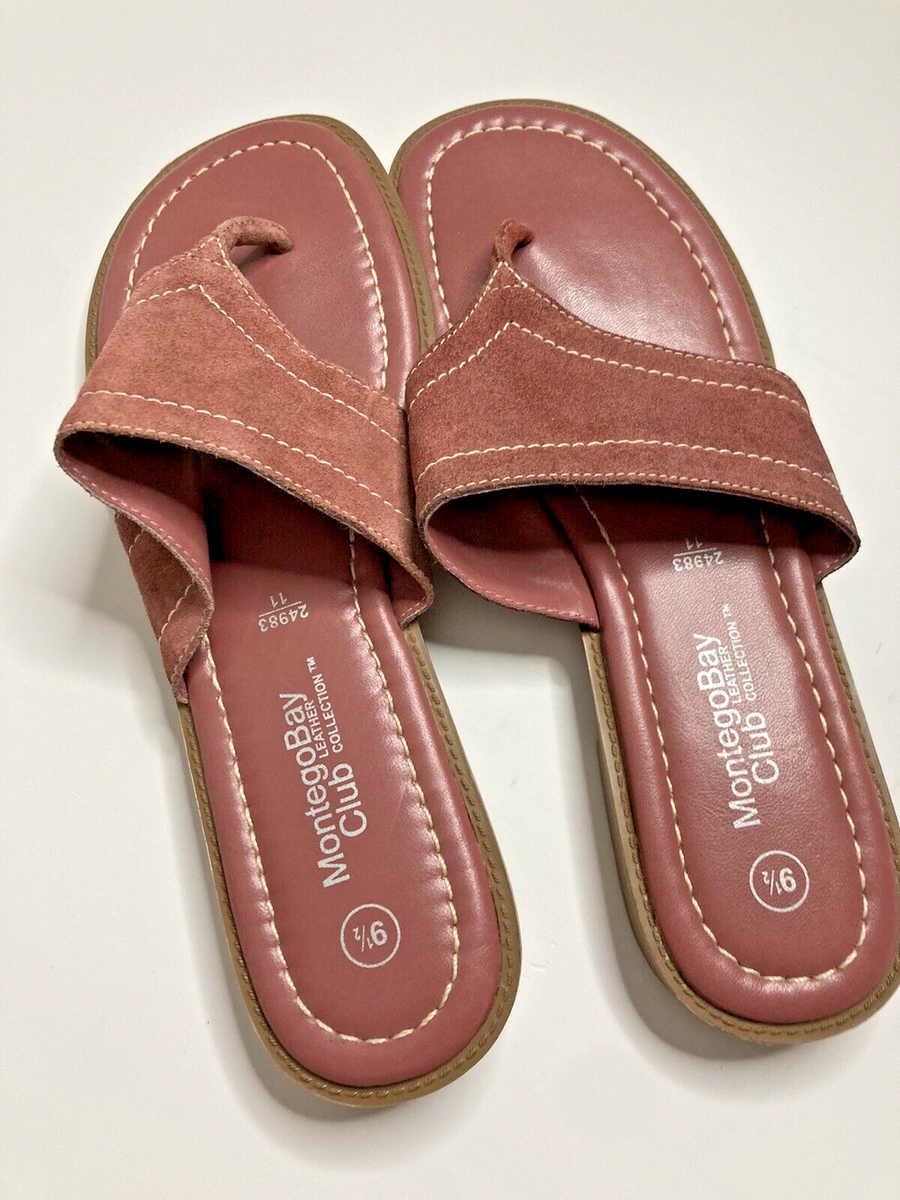 Montego Bay Club Leather Collection Womens Flat Sandals Mauve