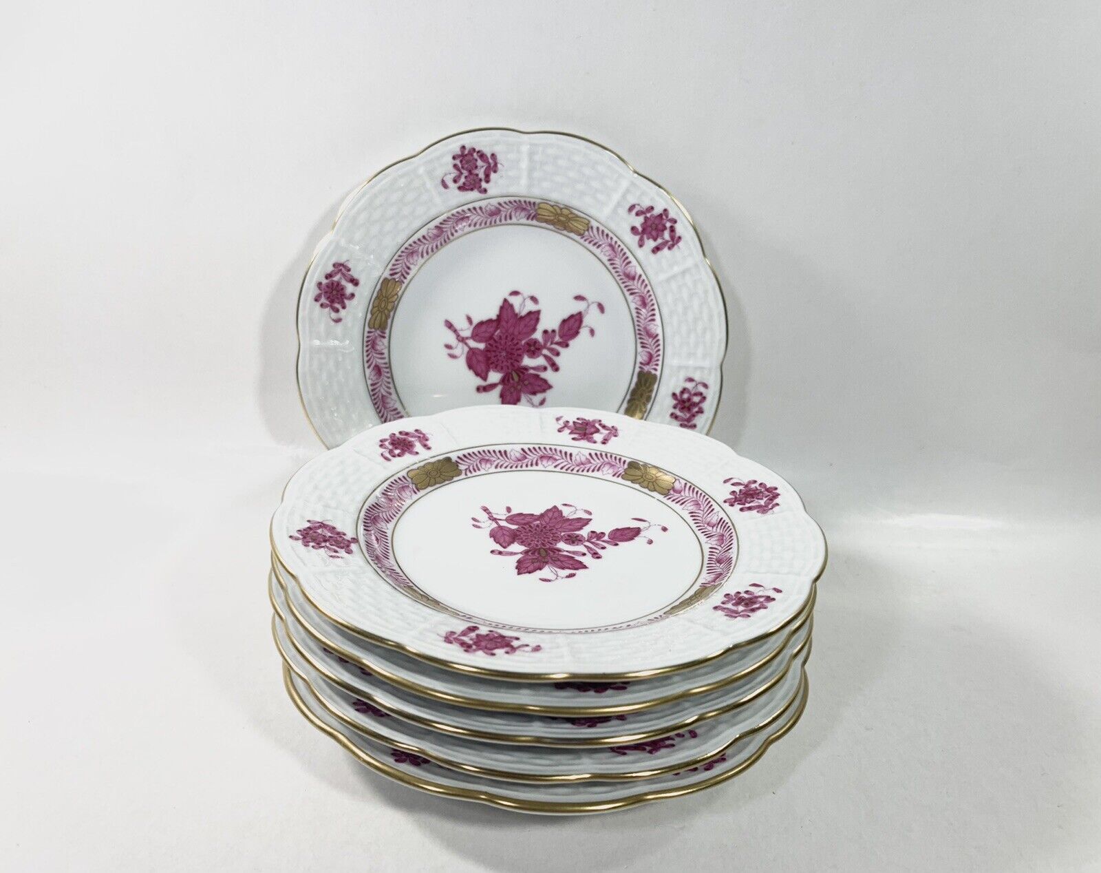 6x Herend Chinese Bouquet Raspberry Dessert Plates 512 Diameter 12,5 cm