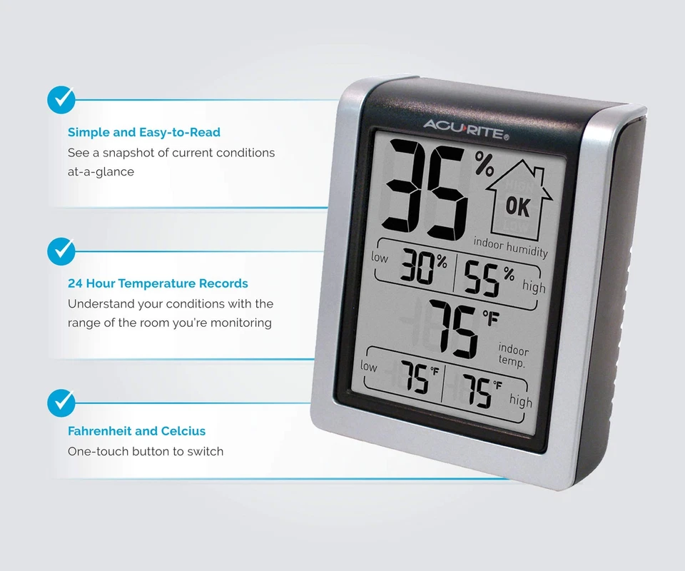 AcuRite 00613 Digital Hygrometer Indoor Thermometer Pre Calibrated Humidity - Image 3 of 4