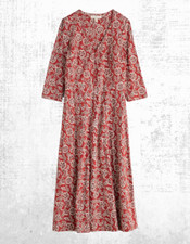 Womens Seasalt Jersey 3/4 Sleeve Button Up Dress Crimson Bloom Umber (Defect)