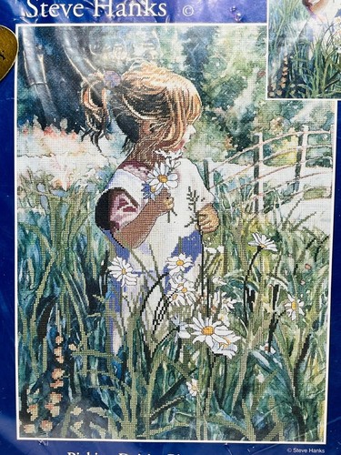 12"X16" Candamar Designs Embellished Cross Stitch Picking Daisies #51136 - Picture 5 of 6
