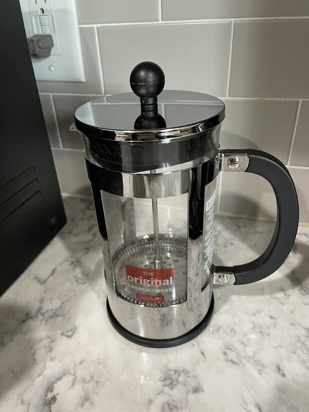 French Press by Bodum 8 Cup Coffee Maker Chrome Black Glass 34 oz