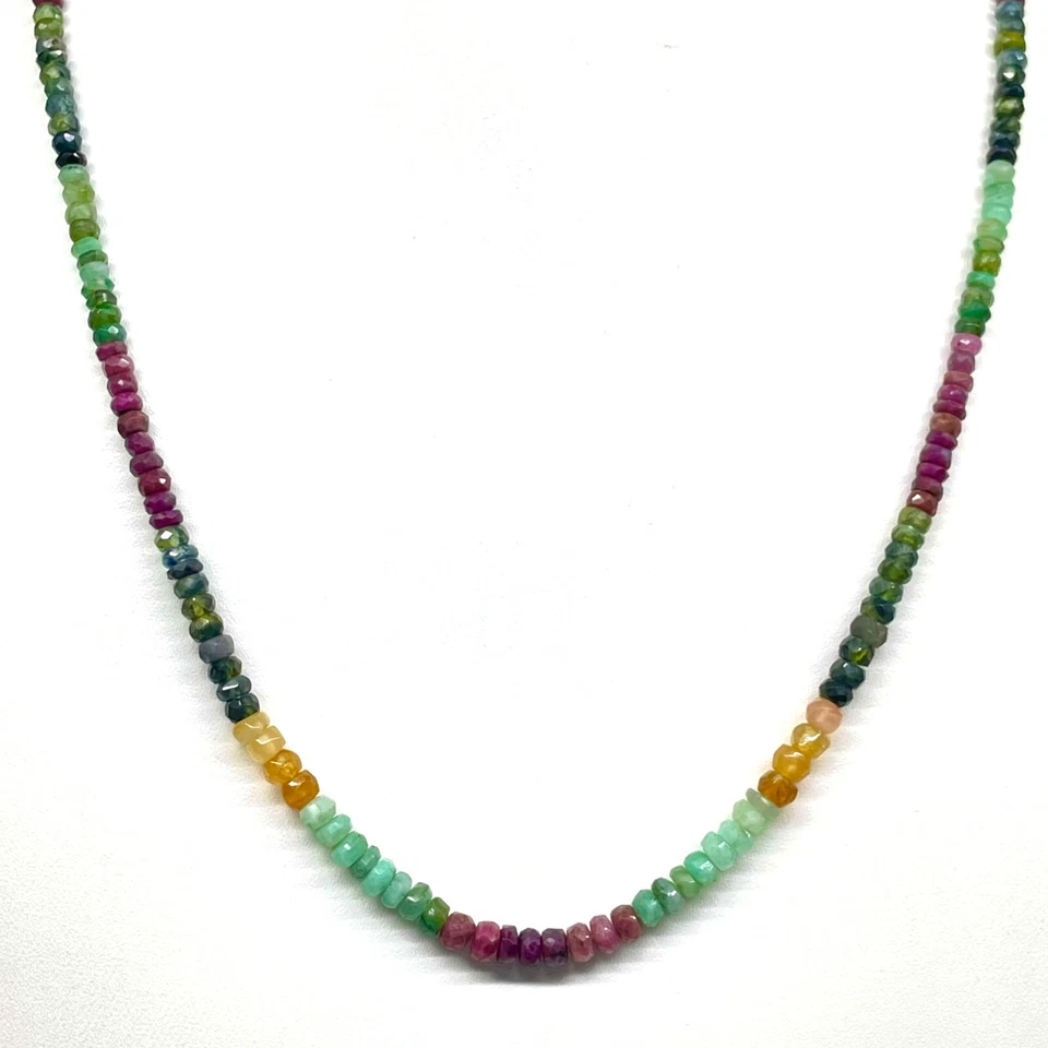 45.7cm Natürlicher Smaragd Rubin Saphir Halskette Facettierte Perlen 925 Silber - Bild 2 von 4