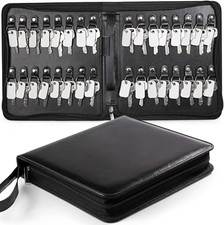 Portable Zippered Key Case,Leather Key Organizer with Handle 32 Key Capacity