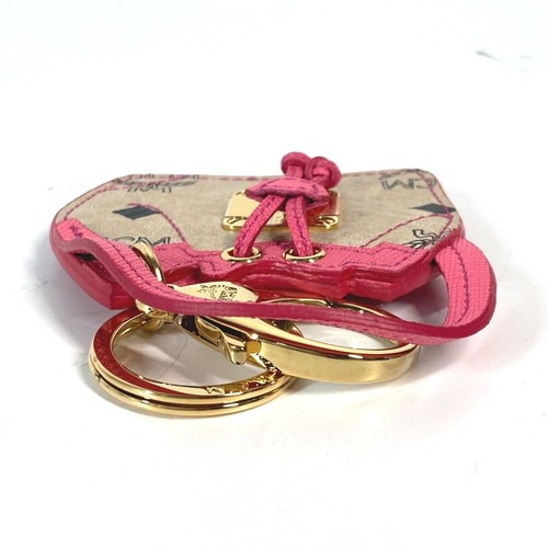MCM Vicetos logo Bag Design Bag Charm Key Holder Leather Beige/pink Unused - Picture 6 of 16