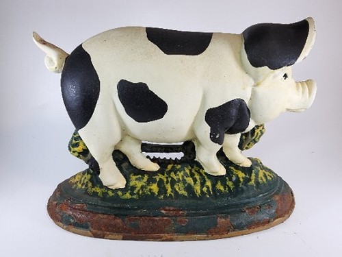 Cast Iron Pig Doorstop Spotted Piggy Pig - Vintage Farmhouse Decor