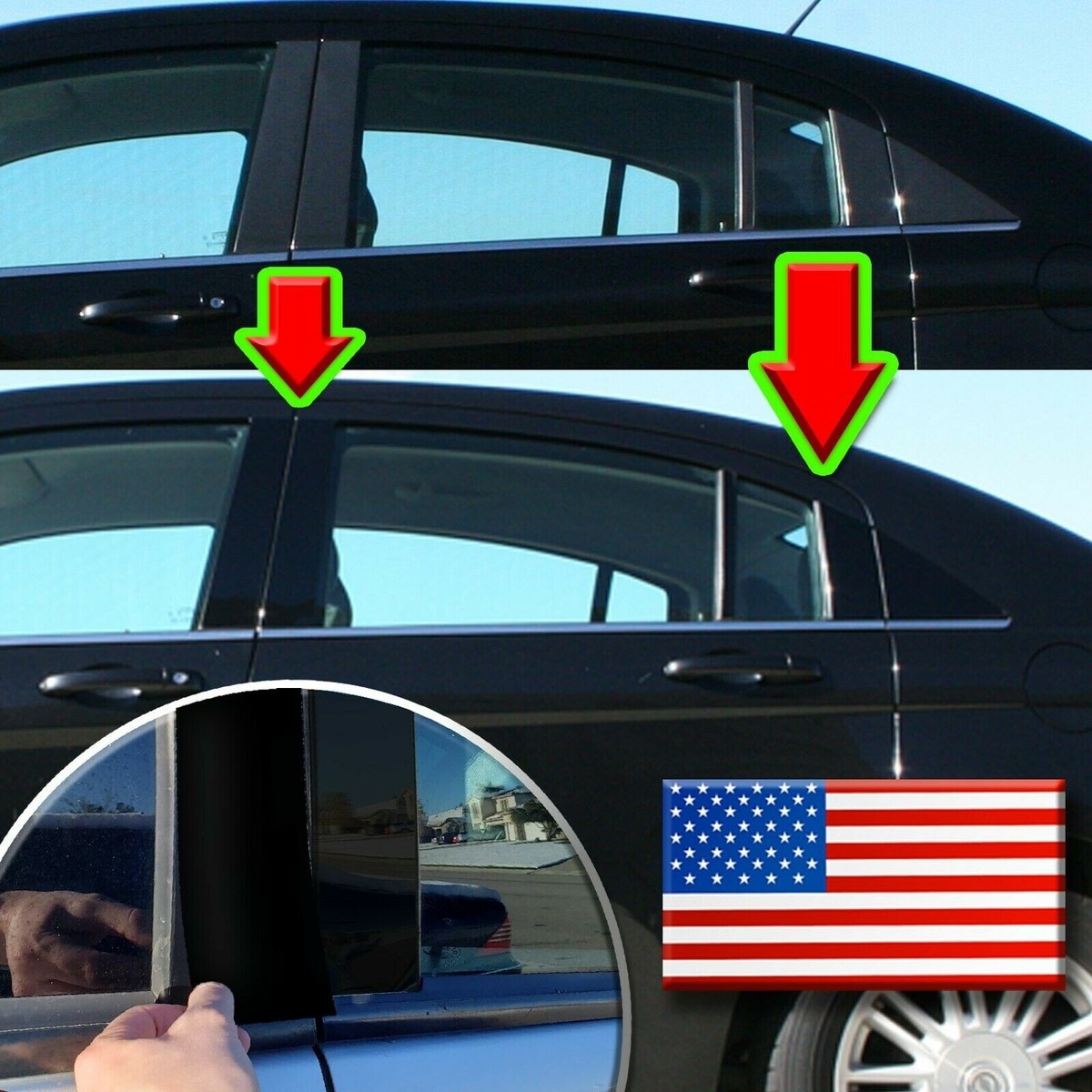 AMSPRAC Car Pillar Posts Trim, Window Outer Panel Covers for Chrysler 300/300C 2005-2010, Door Moldings, Chrome 6PCS