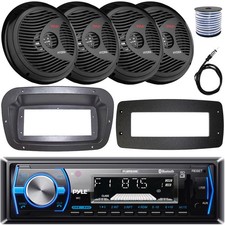 Pyle Single-DIN Marine Receiver W/Kit  Adapter Plate, 4x 8'' 180W Max Speakers