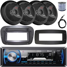 Pyle Single-DIN Marine Receiver W/Kit + Adapter Plate, 4x 8'' 180W Max Speakers