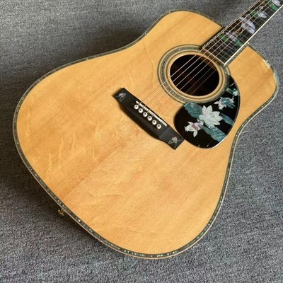 ALL SOLID Acoustic Guitar Abalone Lotus Flower Inlay NO EQ Free Ship