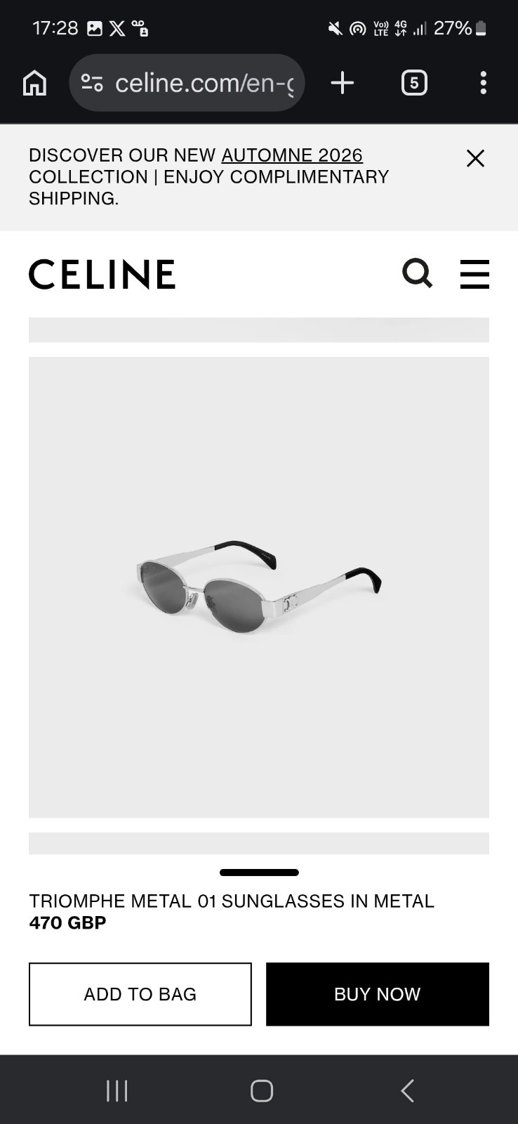 Celine  Triomphe  Metal 01 Sunglasses CL40235U RRP £470 image 4