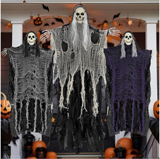 Halloween Decorations Outdoor/Indoor Set of 3 Scary Hanging Ghosts Skeletons NEW