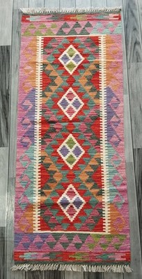 Klassischer Handgeknüpfter Afghan Türkischer Läufer Kelim Teppich, Azteken Wollteppich, Größe 146x61 CM