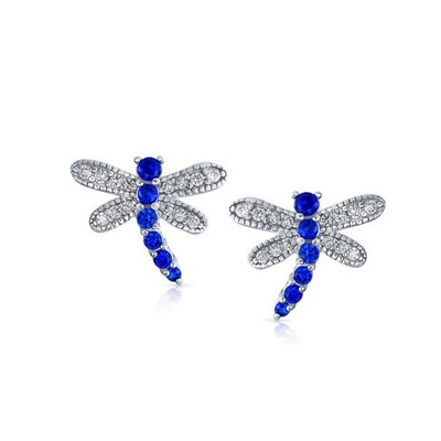 Enchanting Garden CZ Stud Earrings � Blue & White Dragonfly, Firefly, Butterfly