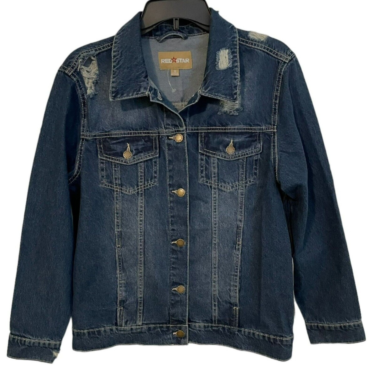 RED STAR distressed jean jacket medium blue size M NWT | eBay