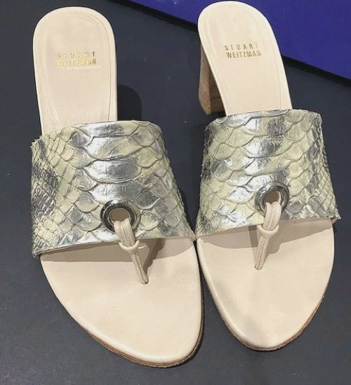90s Stuart Weitzman Pebble Mica Python Slides Woo… - image 3