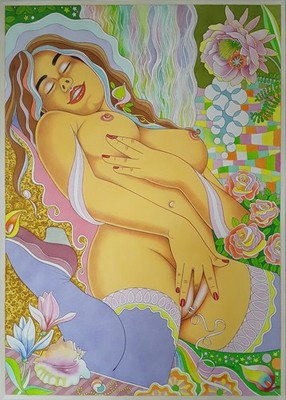 Erotic, large watercolor 50 x 70 cm, ''Un Moment sensitive'', Lovely Lisa Art.
