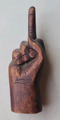 Middle Finger Vintage Hand Carved Wooden Folk Art Flipping The Bird Statue 6''