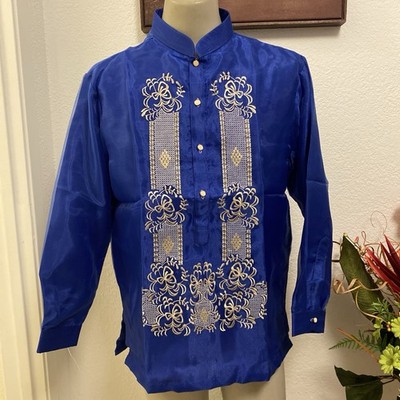 Men's Royal Blue S Barong Tagalog Filipino Formal Attire Embroidered Dress  Shirt | eBay