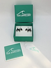 Tide Jewellery Earrings Scottie Dog Black Enamel Sparkly Collar 2cm NEW J10 P513