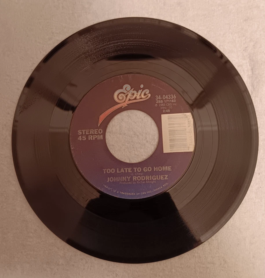 JOHNNY RODRIGUEZ 45 Too Late To Go Home 1984 Epic Vinyl Country 34-04336 RARE! - Image 2 of 4