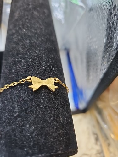 Anklet Gold-tone 9"inches Bow Charm Spring Ring Clasp - Picture 2 of 3