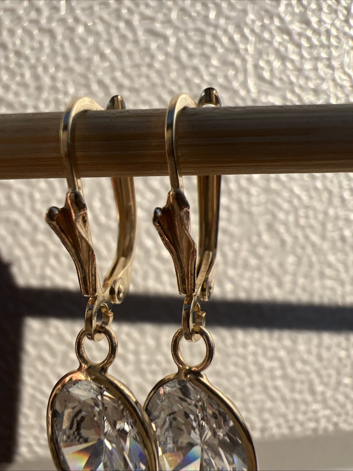 14K Solid Gold Earrings CZ Dangles Leverback Pier… - image 12