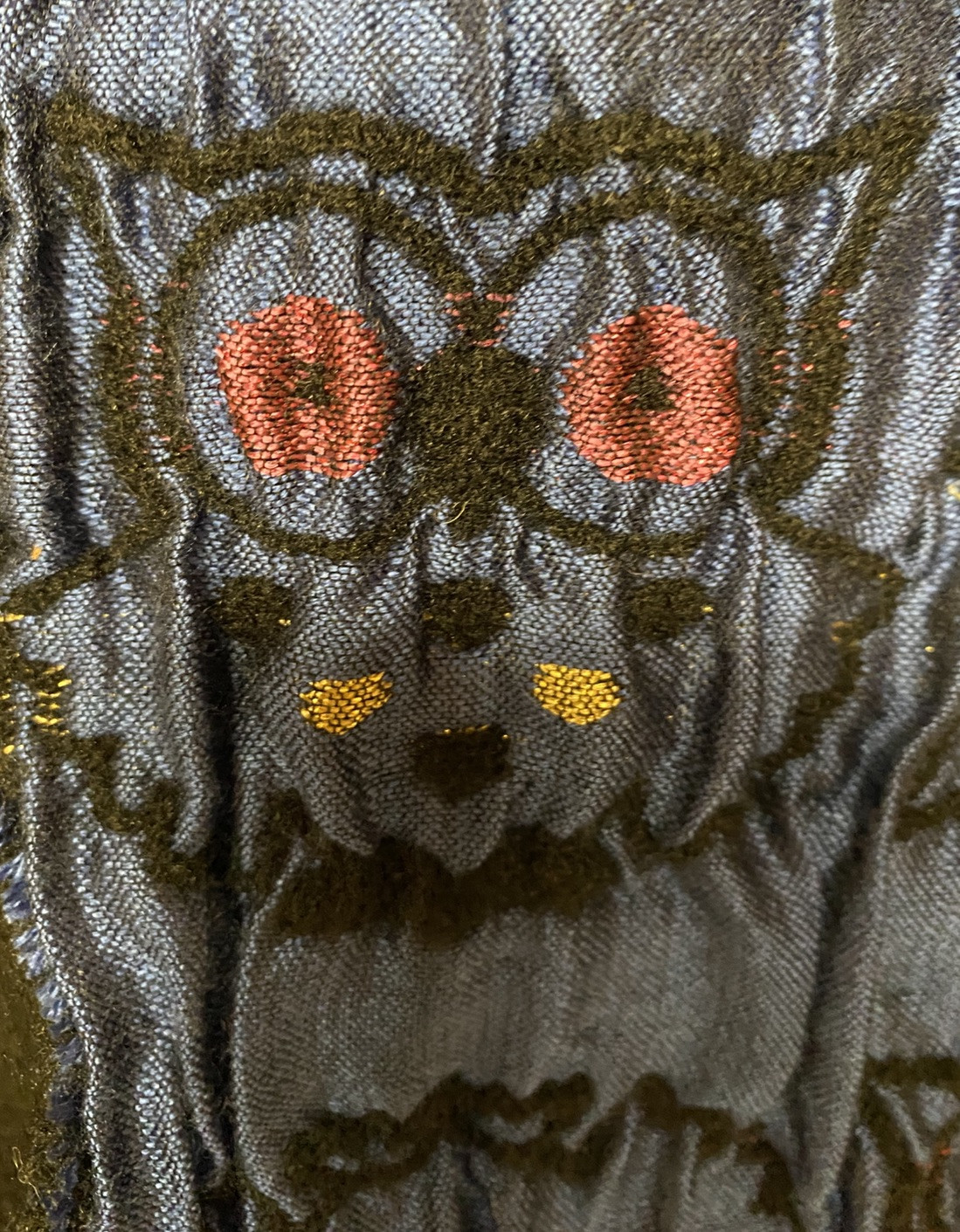 Owl Bird Scarf Rectangle Sparkle Thread Wool Blend Blue Guillaume De Mons Paris