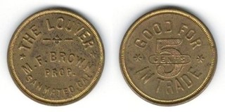 The Louver SAN MATEO CAL Good for 5 Cents In Trade Scarce 25mm Merchant Token