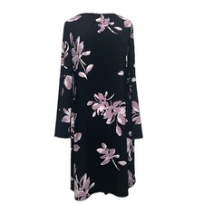 Chaps Womens Size L Black Purple Floral Print Bell-Sleeve Sheath Dress Career