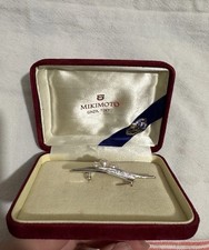 Antique  Japanese Mikimoto Akoya Sterling Silver Pearl Brooch  in Velvet Box 