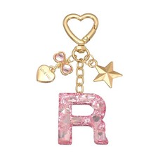 Cute Initial Letter Keychain, Letter R Keychains for Women Girls Bling Pink