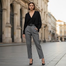 Vintage Evan Picone Womens 14 Wool Blend Lined Pleated Black White Dress Pants