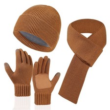 3Pcs/Set Men Women Winter Warm Hat Scarf Gloves Winterproof Thick Knit