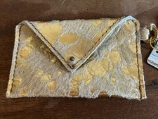 Boho Style Mini Genuine Leather Cc Wallet Hair On Hide White And Gold Metallic